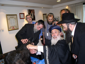 Office of CHief Rabbi Amar examining freshly slaughtered Bufallos